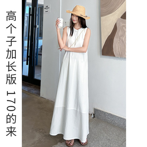 高个子加长版白色无袖连衣裙