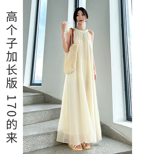 收腰a字挂脖连衣裙独特绝美梨型身材遮胯轻奢高级感 高个子加长版