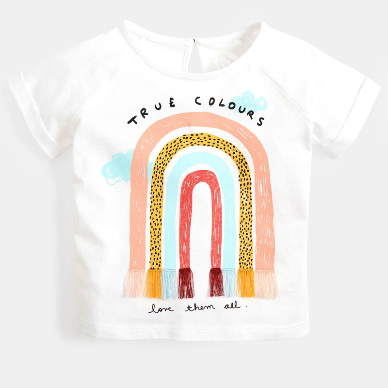 女童彩虹流苏白色体恤衫短袖