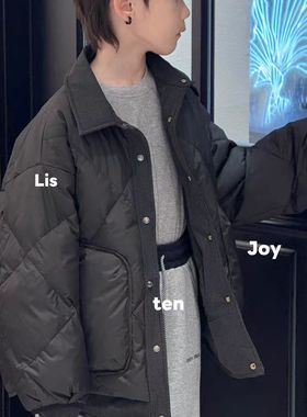 听集listen品牌童装2025冬男女童白鸭绒羽绒衬衫中大童黑色羽绒服