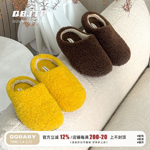 Q宝家童品12月新款 ins法式包头棉拖鞋2025冬季韩版儿童毛毛拖鞋