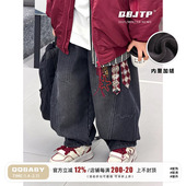 裤 Q宝家童品11月新款 子潮 加绒休闲裤 时尚 男童水洗牛仔裤 儿童冬装