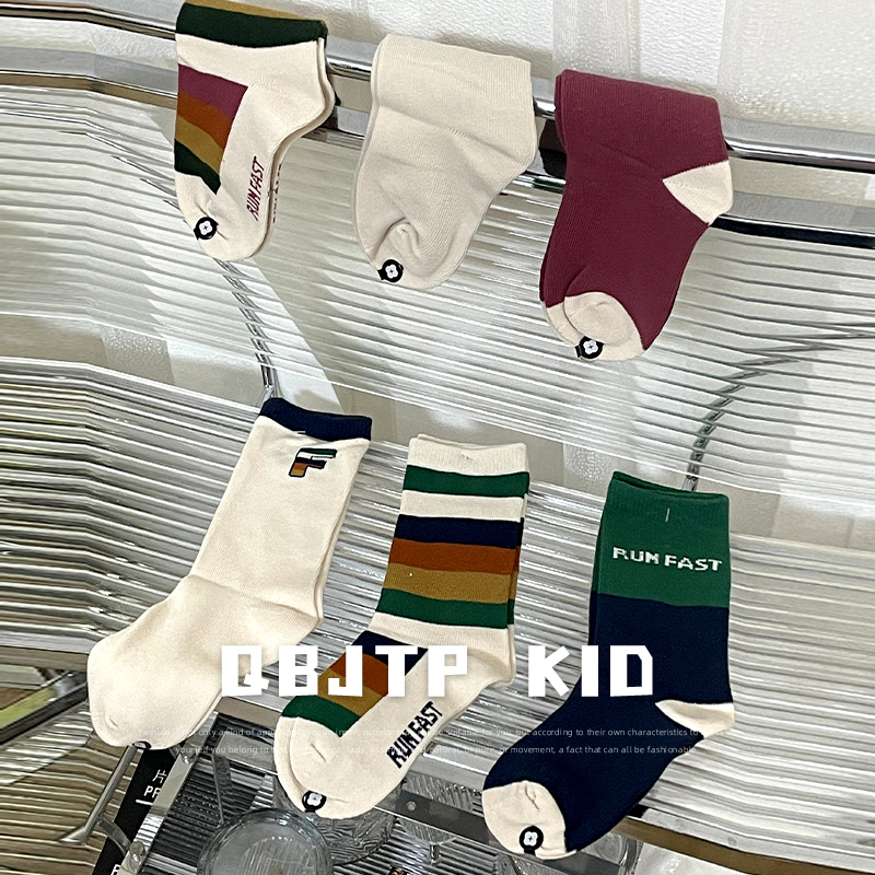 儿童袜子秋季纯棉宝宝无骨中筒袜