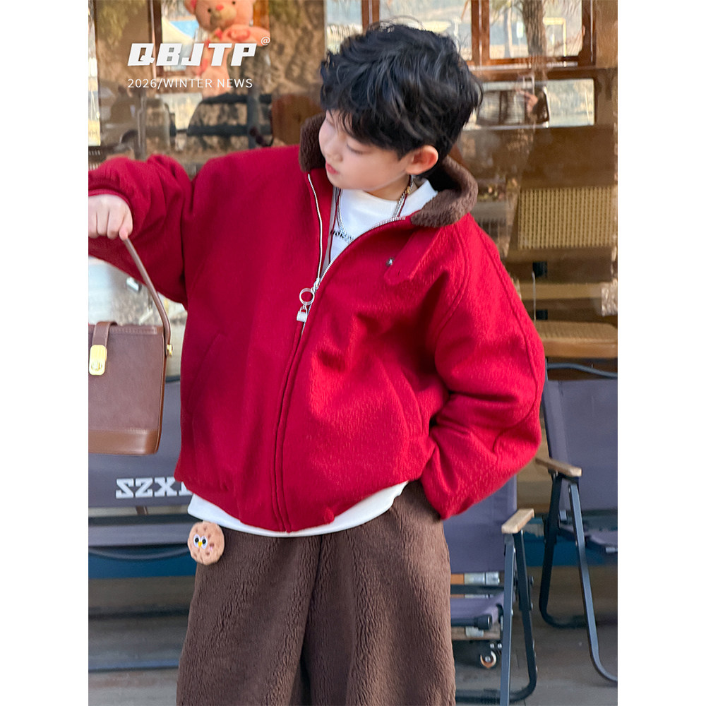 Q宝家童品1月新款 男童夹棉外套冬季儿童红色时尚过年上衣夹克潮,童装/婴儿装/亲子装,普通外套,淘宝优惠券,粉丝福利购,淘宝优惠卷