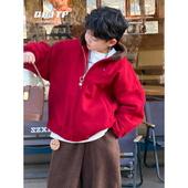 儿童红色时尚 Q宝家童品1月新款 男童夹棉外套冬季 过年上衣夹克潮