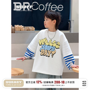 新款 T恤2026春季 儿童卫衣中大童上衣潮 男童假两件长袖 Q宝家童装