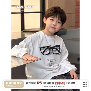 中大童白色打底衫 Q宝家童装 新款 T恤2026春季 儿童圆领上衣 男童长袖