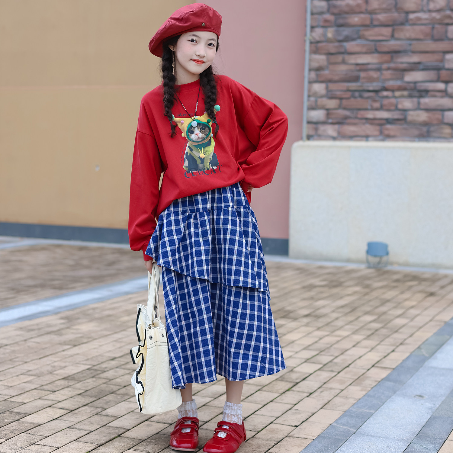 女童秋装长袖t恤2025新款洋气女孩初中学生印花上衣韩版打底衫秋