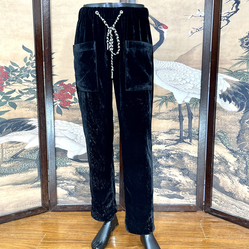 时着激光暗纹天鹅绒成衣限量卫裤