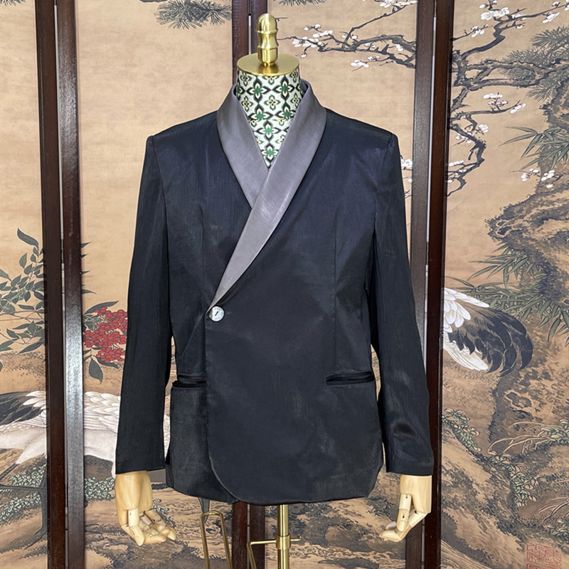 时着秋季丝绸天然纤维高级男士时装西服手工制作树纹青年西装定制