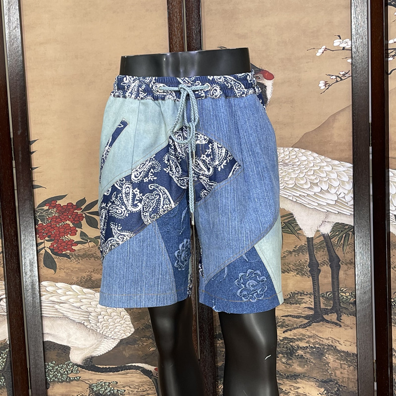 夏季新复古宽松拼接腰果花牛仔图片