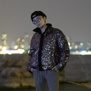 時(shí)著珠片鵝絨服多彩RIRI拉鏈高級時(shí)裝 走秀加厚外套 羽絨服男女同款