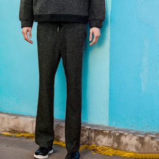 可机洗弹力超密针织卫裤 幽静灰混色微喇抗寒休闲裤 秋冬男士 时着