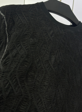 时着复杂肌理结构男overlock透气长袖针织高级定制暗黑风套头T恤