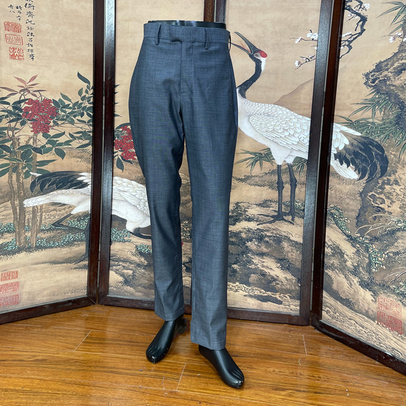 时着真丝羊毛休闲西裤免烫桑蚕丝条纹紫灰色高街修身锥形小脚长裤