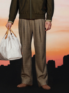 时着春夏莫代尔混纺超柔男士免烫时装长裤kiton风意式编织休闲裤