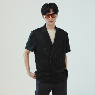 高定修身 时着 男夏季 西装 西服衬衣 半镂空特殊缝纫休闲防晒型短袖