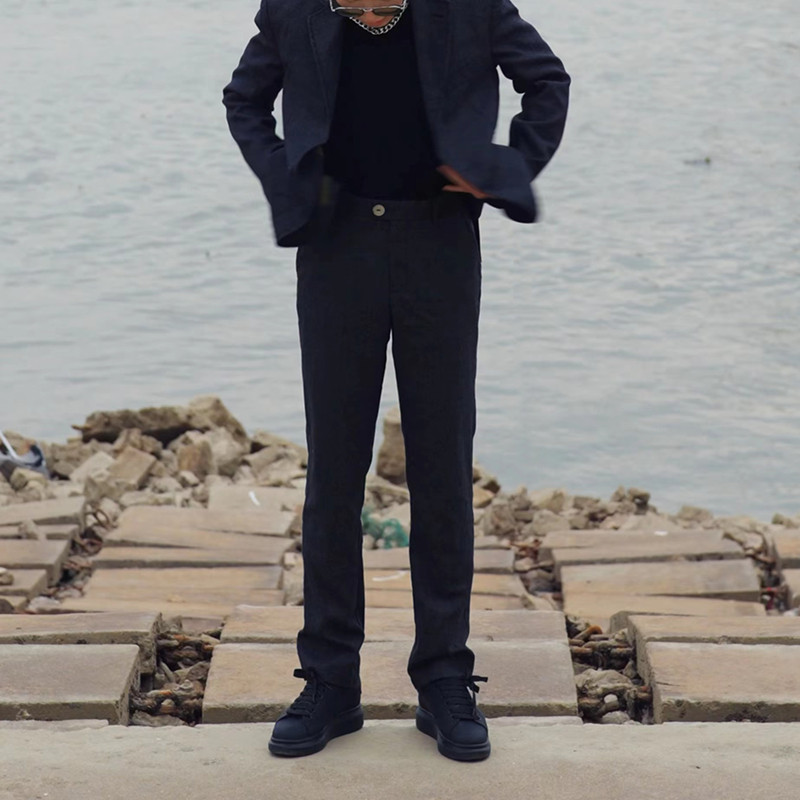 时着意大利进口drago绝版法兰绒时装西裤男秋春秋教父式修身长裤