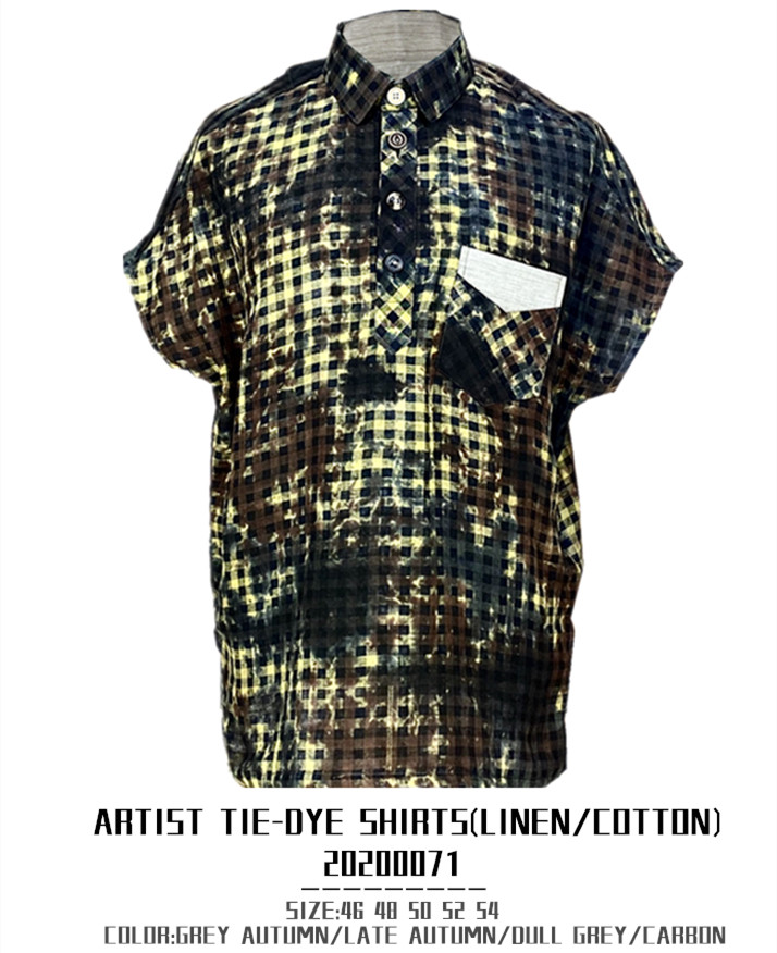 时着timechic夏季超薄摇滚亚麻扎染男士修身短袖衬衫成衣定制限量