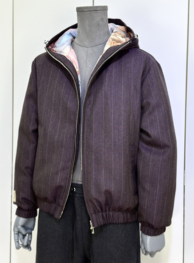 时着 95鹅绒渐变精纺羊毛Carlo机能男羽绒服连帽防寒鹅绒服可溯源