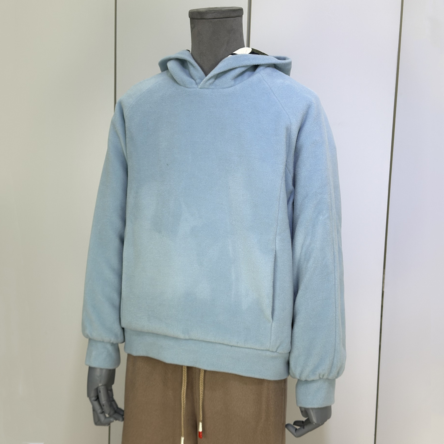 时着兔毛绒婴儿蓝男士时装连帽套头衫上衣防寒超舒适免烫廓形卫衣