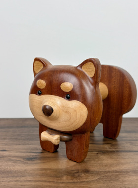 创意家居礼品实木柴犬小狗纸巾架桌面客厅家用纸巾盒厨房卷纸架