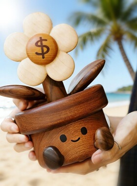 开心小花实木有钱花桌工位车载家居扩香摆件情绪治愈女生礼物