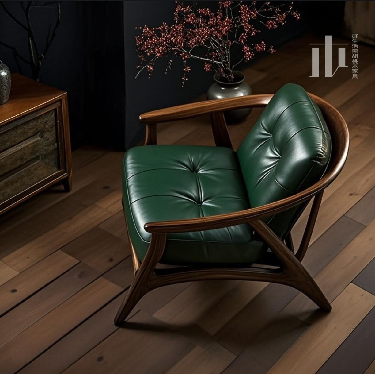 北美黑胡桃实木单人沙发椅设计意式真皮休闲椅高端客厅家具扶手椅,住宅家具,沙发椅,淘宝优惠券,粉丝福利购,淘宝优惠卷