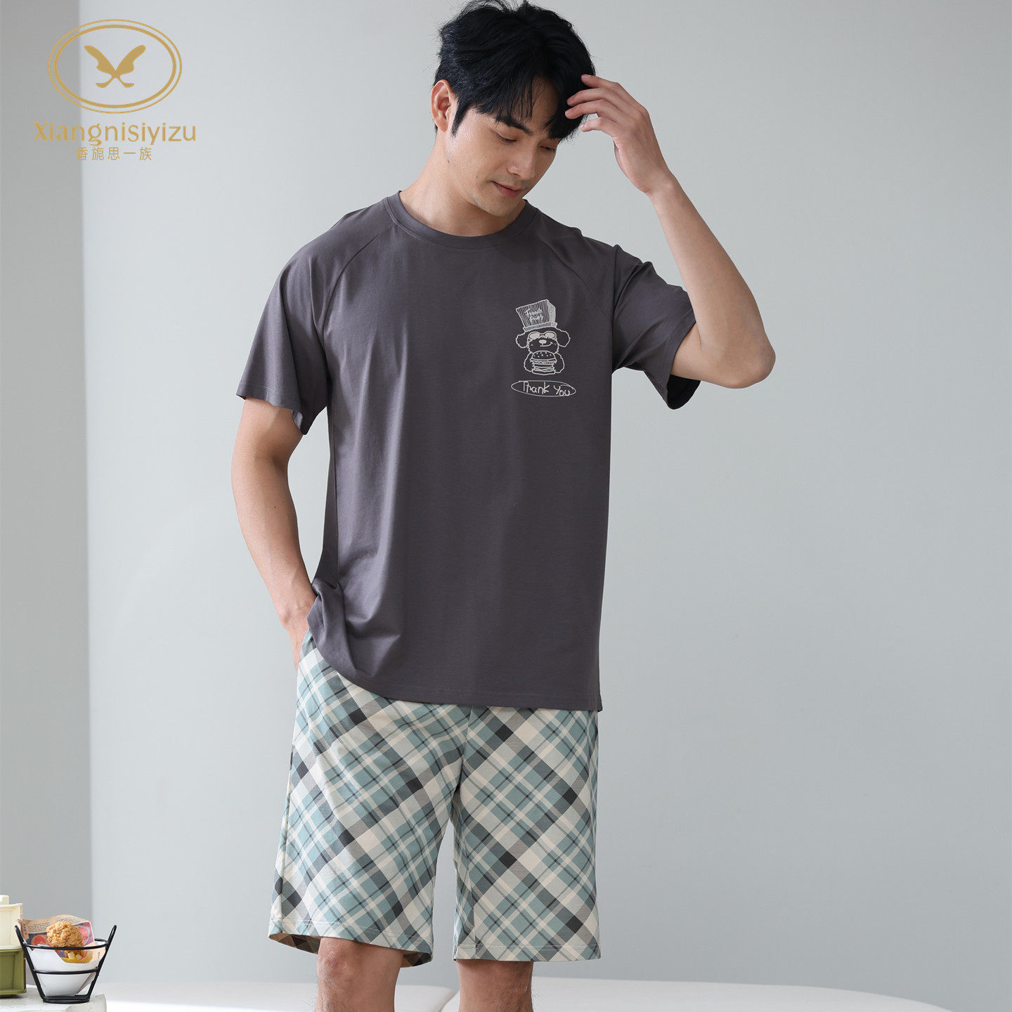 香旎思一族男夏纯棉莫代尔家居服