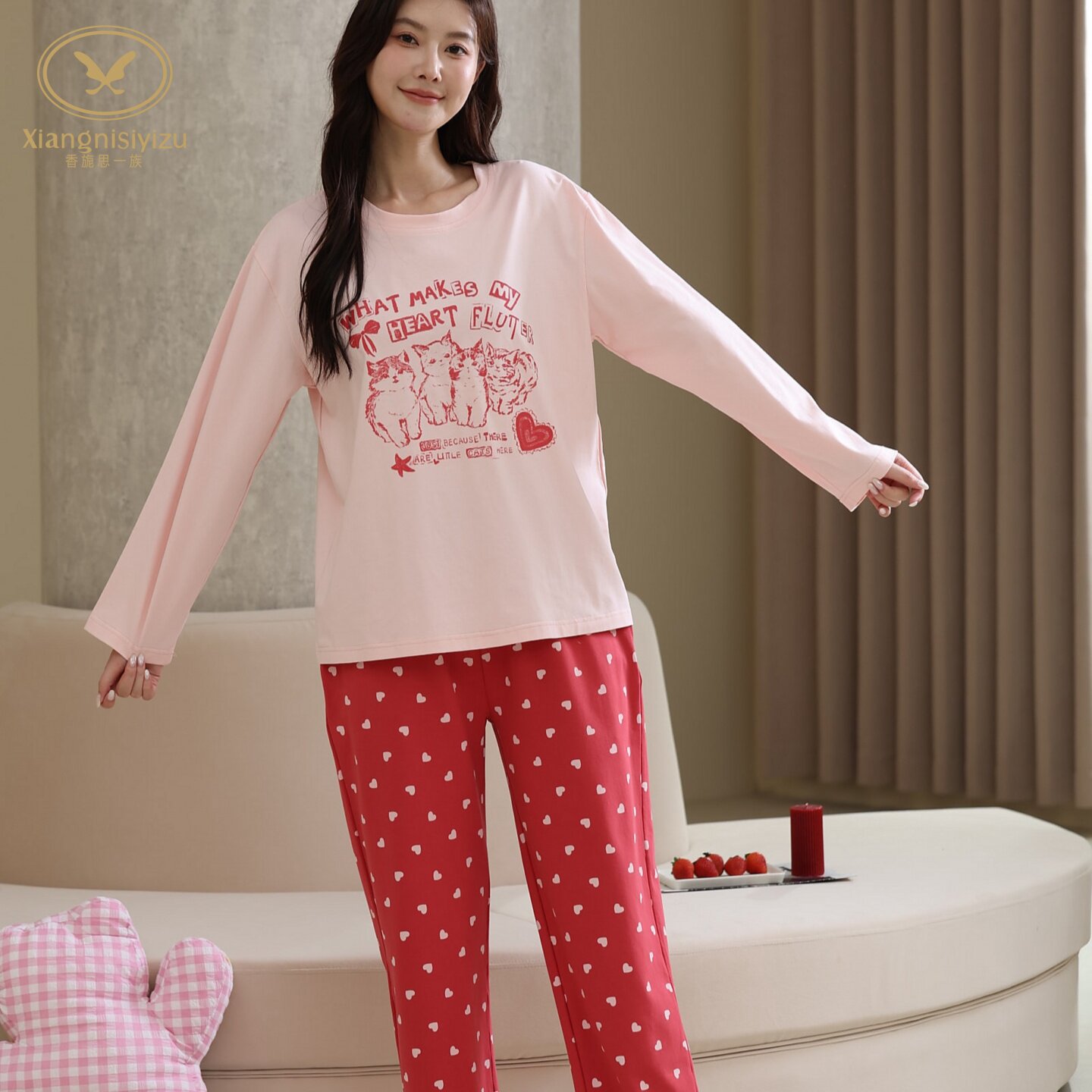 香旎思一族女秋冬纯棉拉架家居服