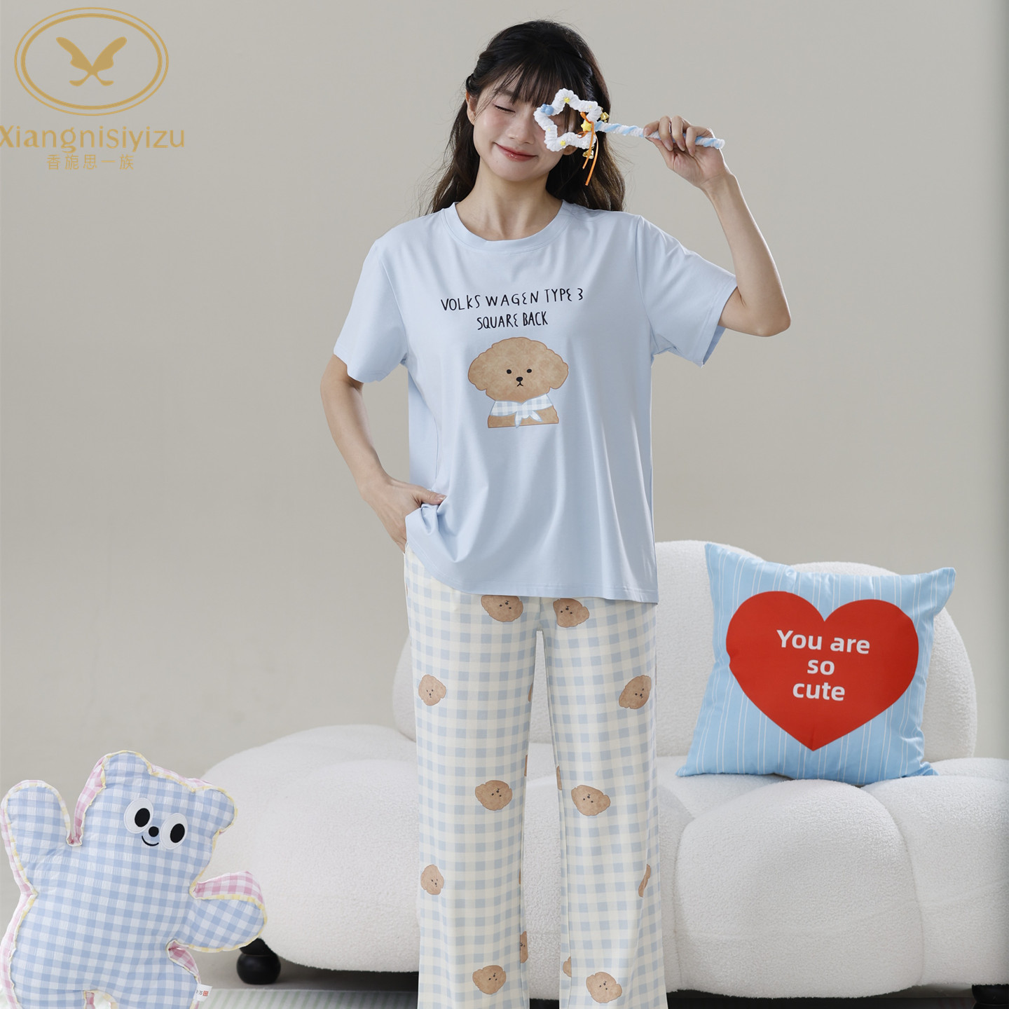 香旎思一族女夏纯棉莫代尔家居服