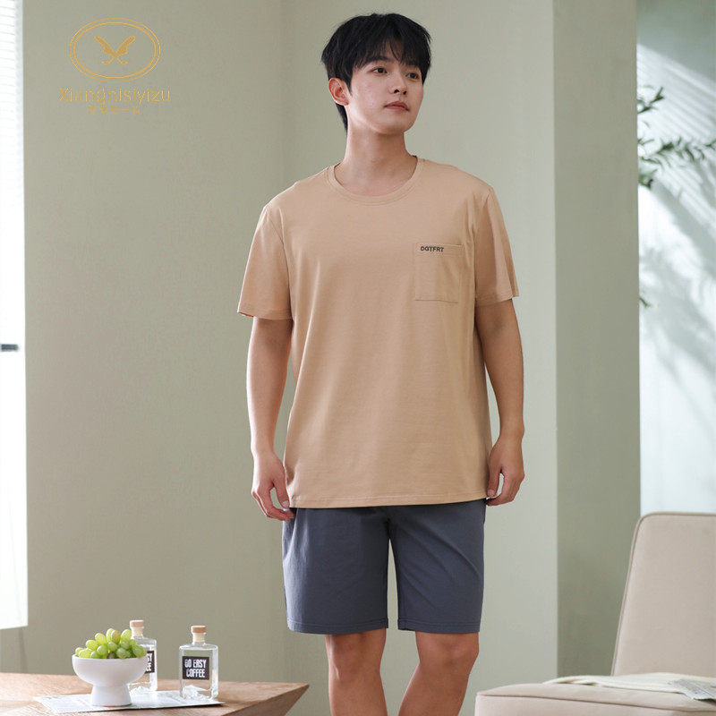 香旎思一族男夏士纯棉拉架二件套纯棉拉架圆领套头短袖短裤家居服