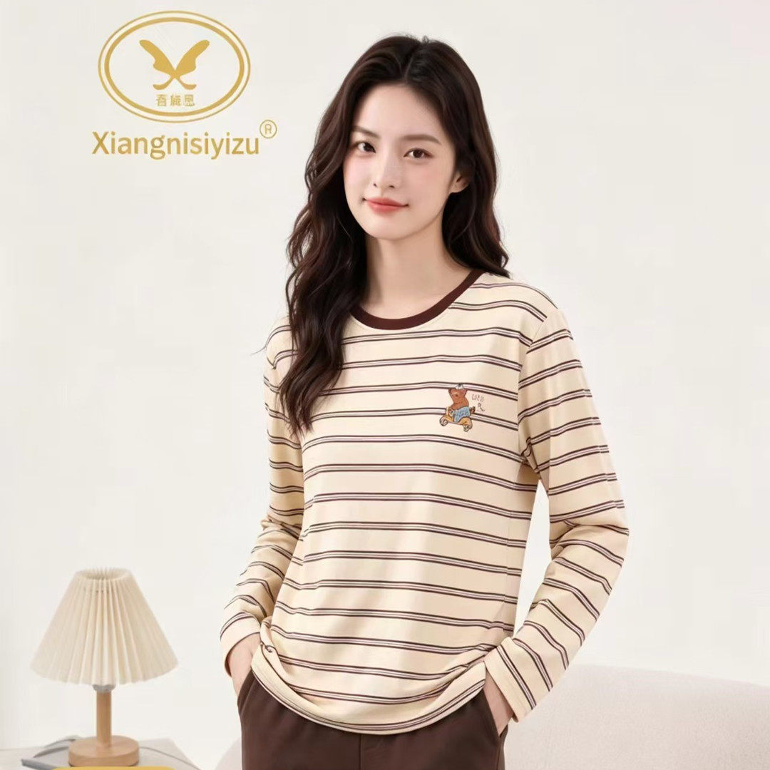 香旎思一族女秋冬条纹甜美家居服