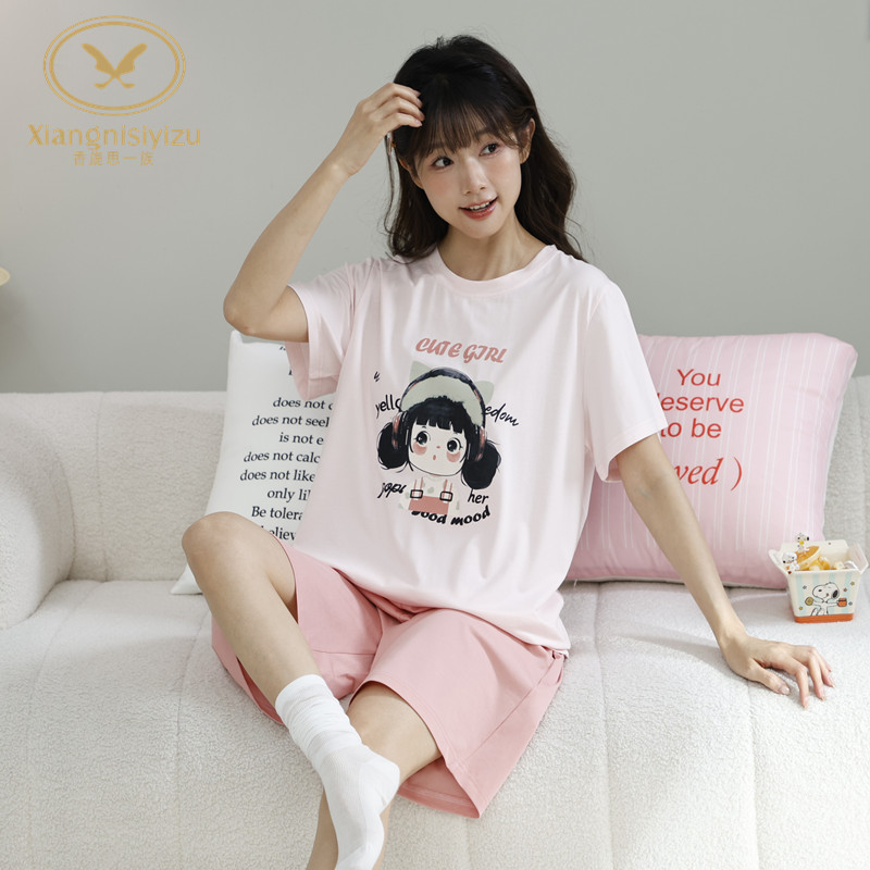 香旎思一族女夏纯棉莫代尔家居服