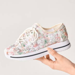 时尚 透气单网薄款 网鞋 潮2025夏季 Tt&Mm 厚底松糕花朵鞋 汤姆斯女鞋