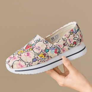 一脚蹬平底懒人印花布鞋 Tt&Mm 2026夏季 涂鸦手绘帆布鞋 汤姆斯女鞋