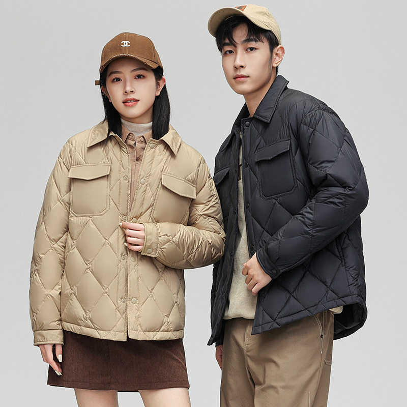 官方正品Mrakeai Kyyds MK秋冬季羽绒服男短款情侣纯色菱格翻领新