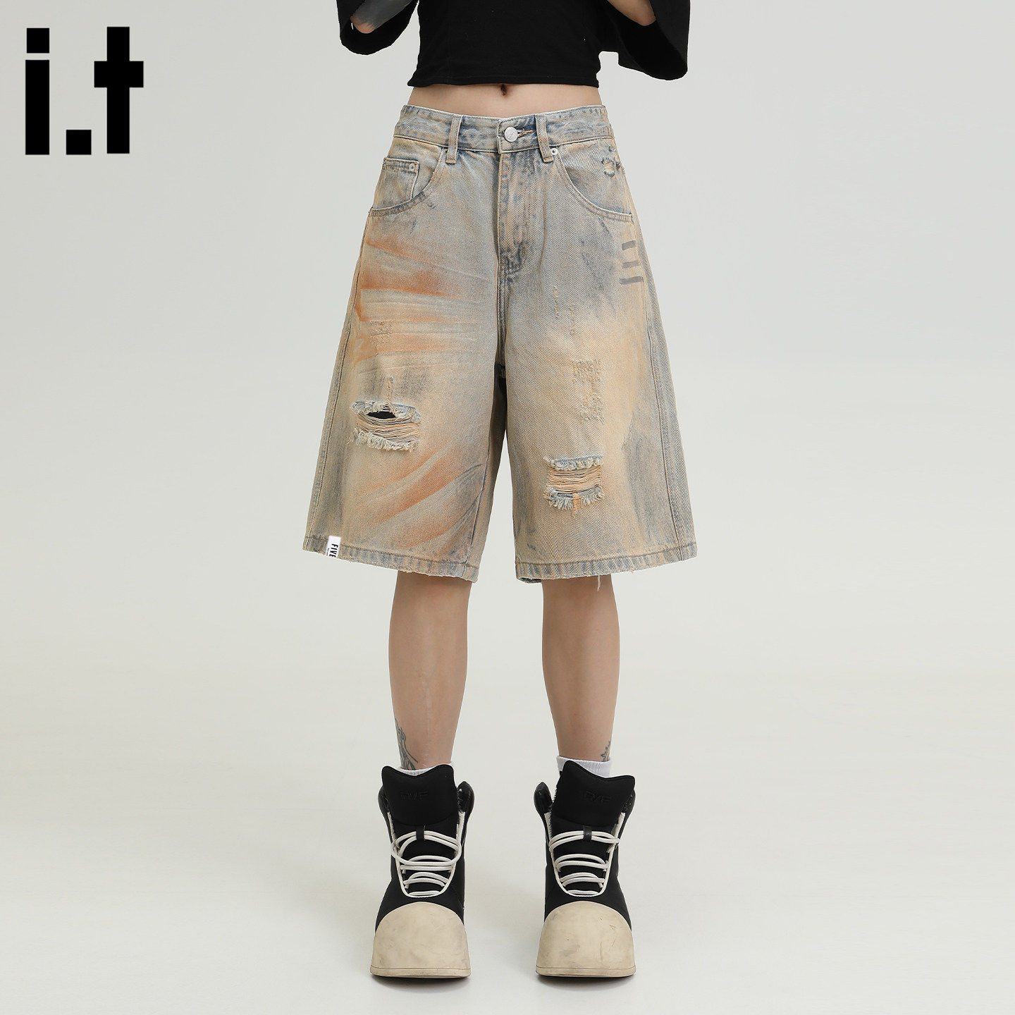 官方正品Mrakeai Kyyds MKit :FIVECM破洞废土风牛仔短裤男女潮流,男装,牛仔裤,淘宝优惠券,粉丝福利购,淘宝优惠卷