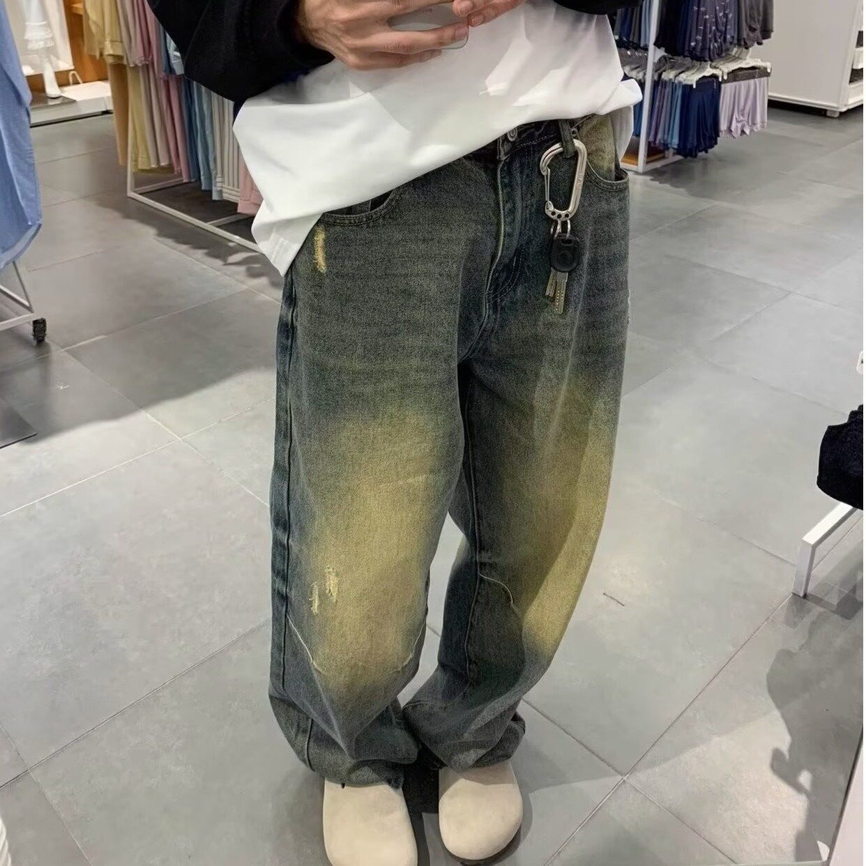 官方正品Mrakeai Kyyds MK美式复古古着做旧牛仔裤男女阔腿休闲宽