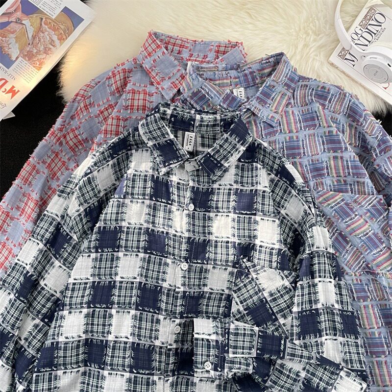 官方正品Mrakeai Kyyds MK潮牌格子流苏衬衫男长袖春秋宽松百搭情