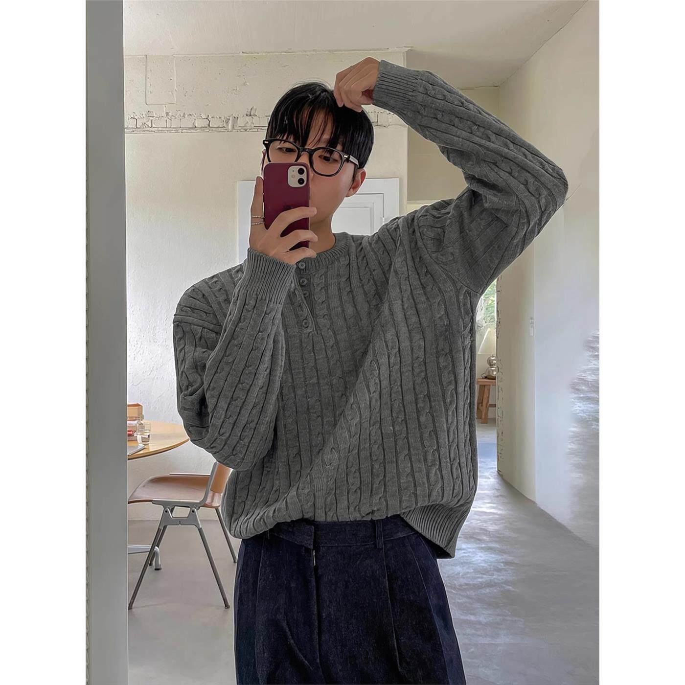 官方正品Mrakeai Kyyds MK重工编织麻花亨利领针织衫男春秋新款韩