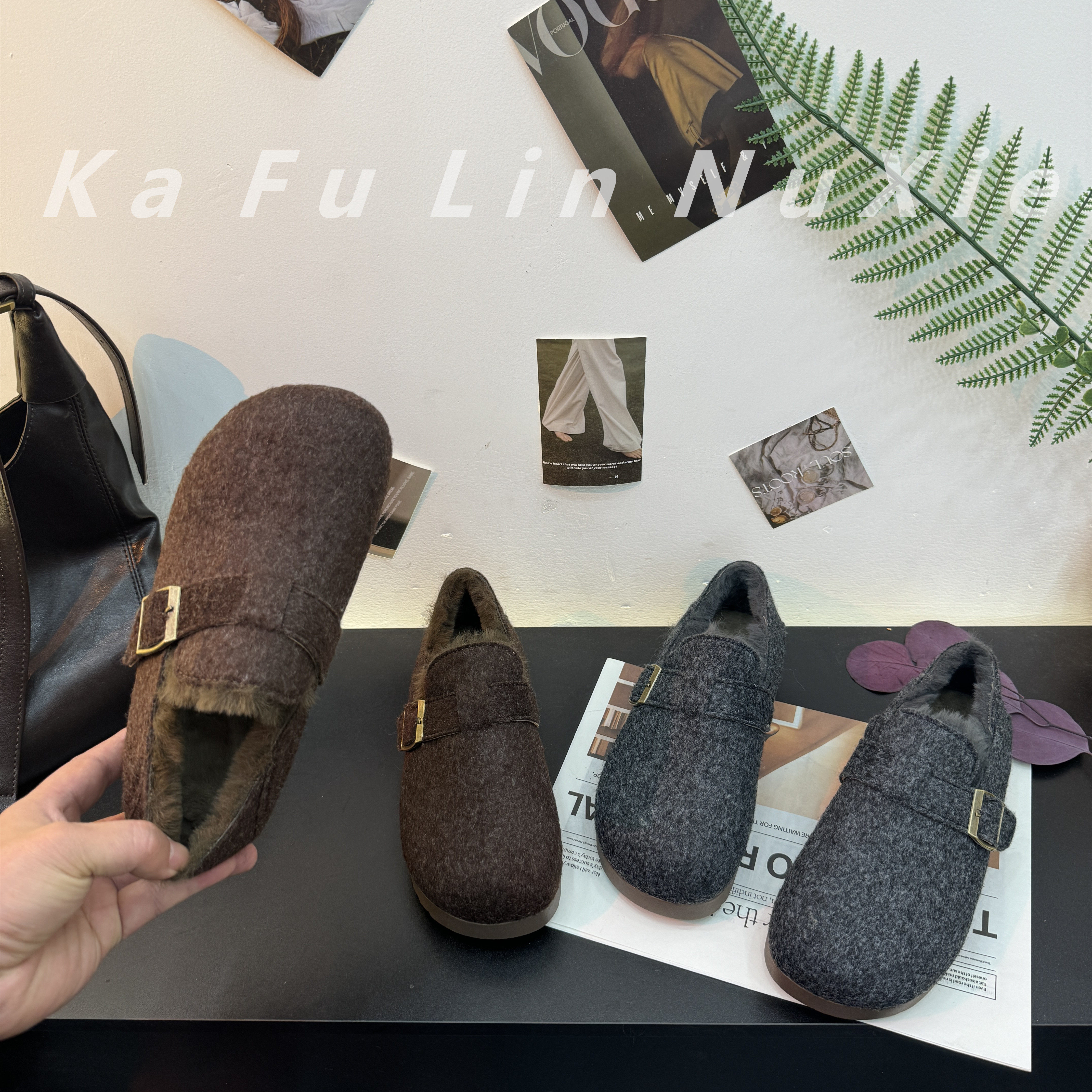 3cm复古圆头毛毡加绒勃肯鞋女加绒秋冬季一脚蹬保暖棉鞋毛呢博肯,女鞋,勃肯鞋/软木鞋,淘宝优惠券,粉丝福利购,淘宝优惠卷