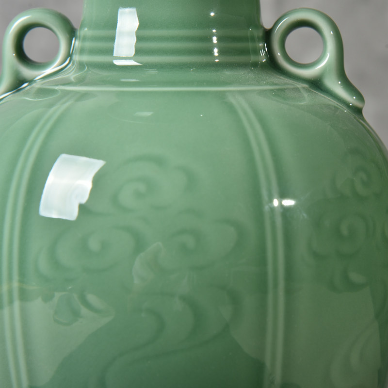 LONGQUAN 청자 수제 세라믹 장식품 대형 이중 귀 꽃병 거실 입구 사무실 병 공예 선물