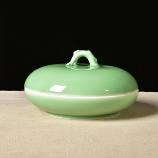 涵青堂特大号龙泉青瓷梅花印泥盒书法国画印泥缸陶瓷印泥盒子18cm