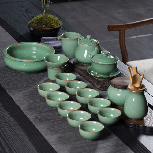 涵青堂龙泉哥窑冰裂纹青瓷茶具