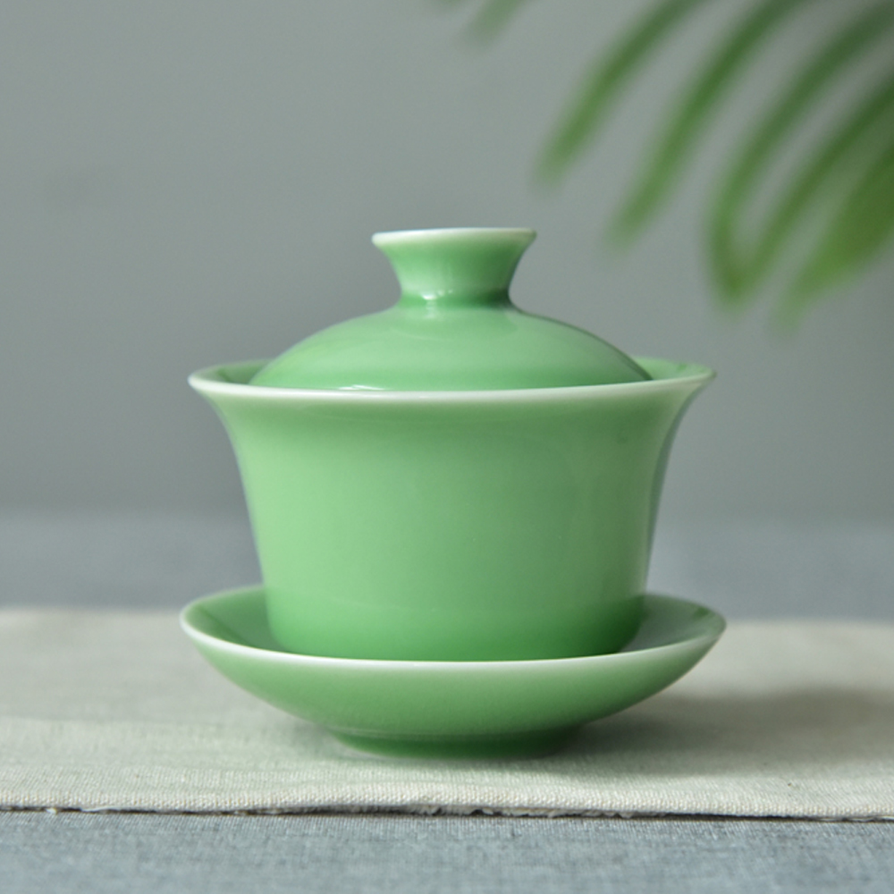 涵青堂龙泉青瓷三才盖碗茶杯