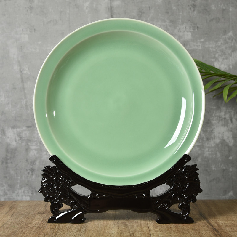 龙泉青瓷素面挂盘摆件陶瓷工艺品装饰盘客厅玄关家居乔迁礼品30cm,家居饰品,装饰坐盘/挂盘,淘宝优惠券,粉丝福利购,淘宝优惠卷