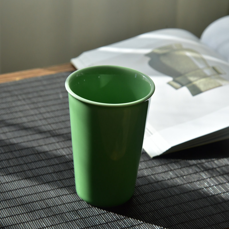 中式陶瓷纯色马克杯创意简约龙泉青瓷可乐杯啤酒杯手柄茶杯 360ml