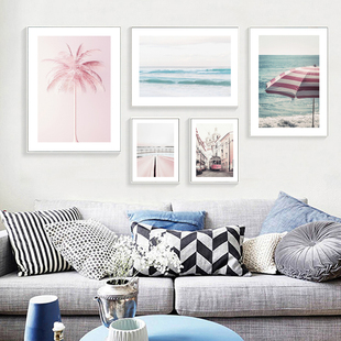 现代简约北欧小清新大海椰子树掌装饰画画芯高清微喷打印画心
