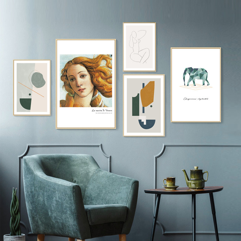 北欧风格现代简约励志墙抽象字母人物装饰画画芯高清微喷打印画心